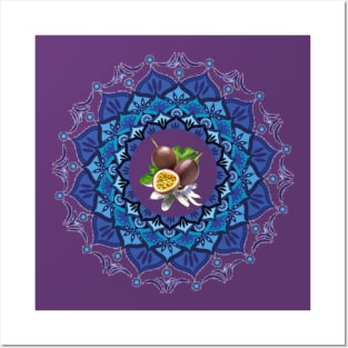 Passion fruit in blue mandala Posters and Art